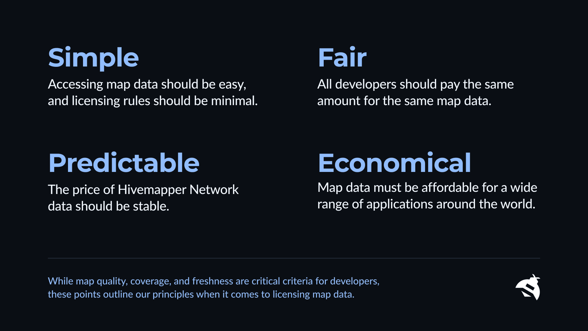 Hivemapper pricing principles: Simple, Fair, Predictable, Economical